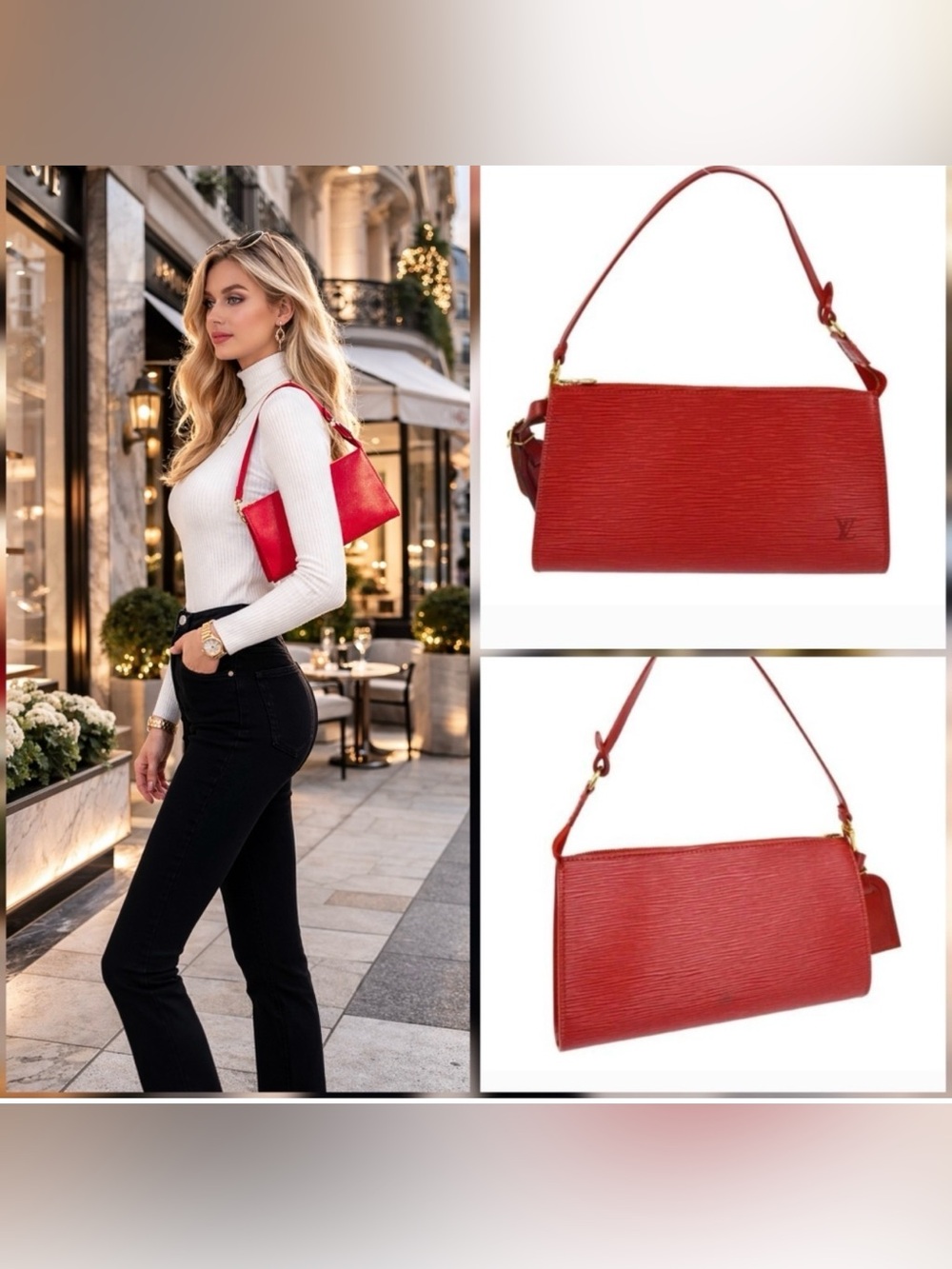 AUTHENTIC Louis Vuitton Red EPI Pochette 24 Handbag